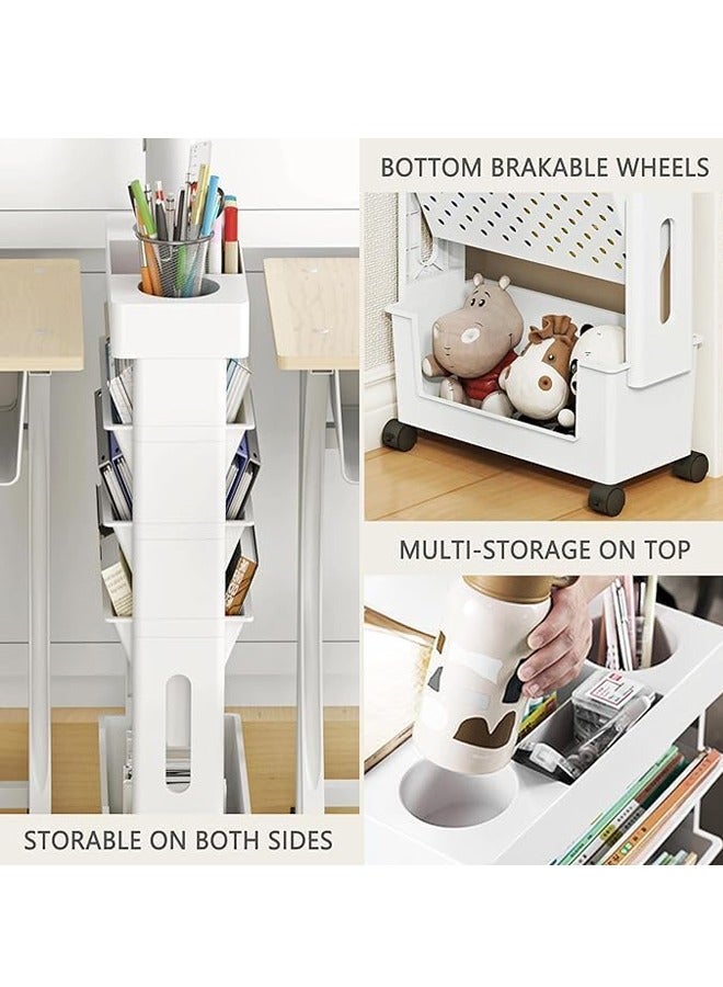 Aikenn 5-Tier Bookshelf Tableside Bookshelf Rolling Utility Cart Multifunctional Movable Storage Bookshelf Removable Storage Rack Lockable Casters Easy To Move Suitable For Study Office Kitchen Living Room Classroom (White)  - Image 4