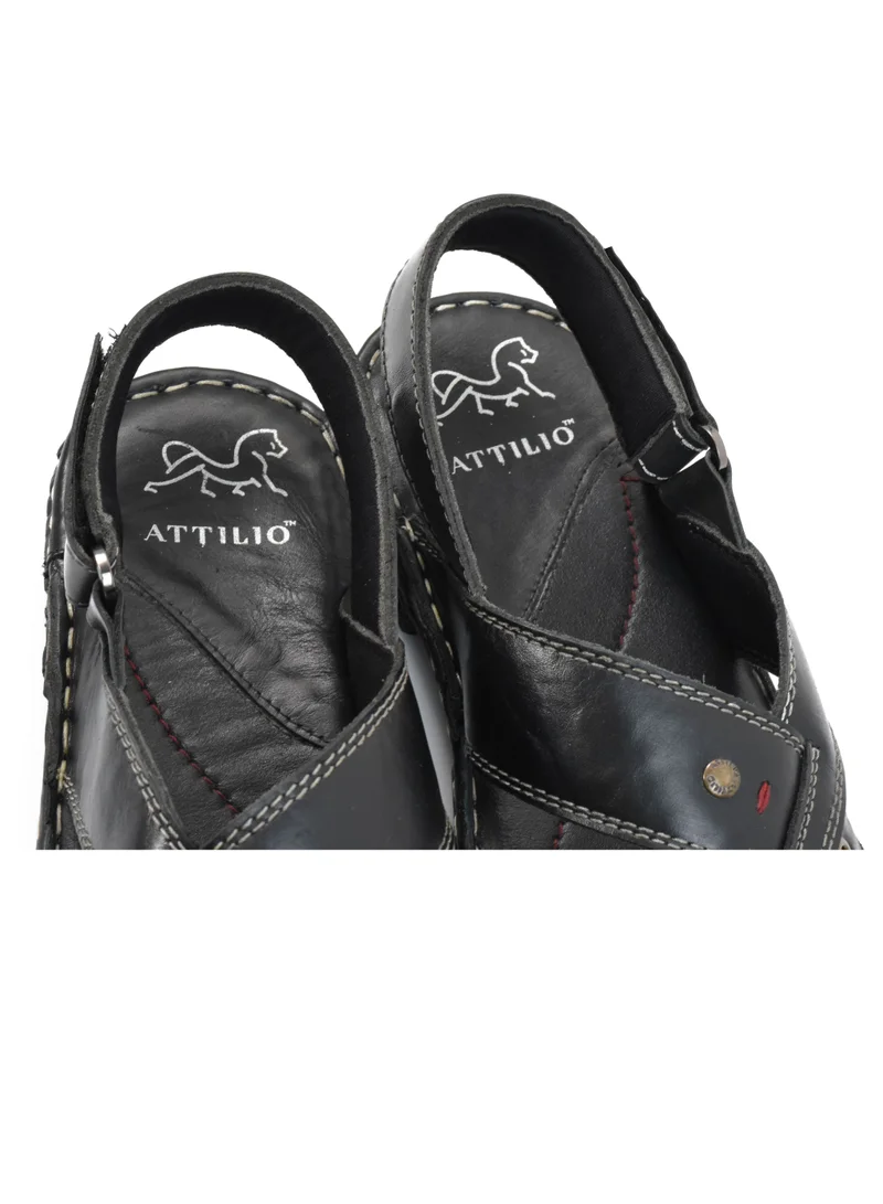 ATTILIO Mens Sandals Genuine Leather Leather Mens Fishermen Beach Roman Sandals Mens Casual Shoes Slippers