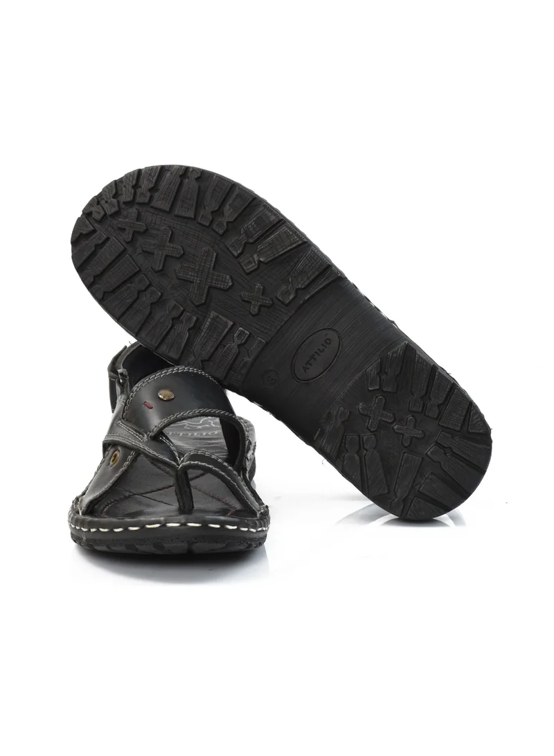 ATTILIO Mens Sandals Genuine Leather Leather Mens Fishermen Beach Roman Sandals Mens Casual Shoes Slippers