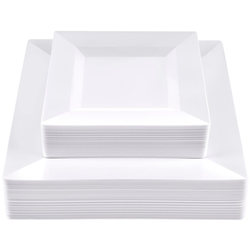 SETUP 60Piece White Square Plastic Dinnerware Set  30 95 Dinner  30 65 Salad Plates  HeavyDuty Disposable for Weddings Catering Parties