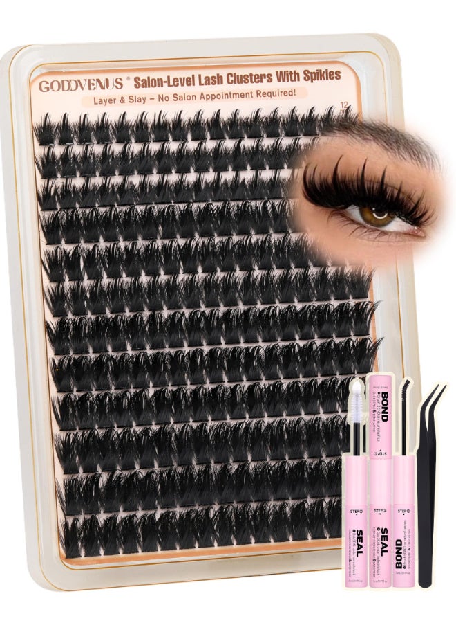 Goddvenus Manga Lash Clusters Kit with Spikes Wispy Fluffy Cluster Eyelash Extensions Kit Anime Eyelashes Clusters Reusable Faux Mink Fairy Individual Lash Extension Kit D Curve 1218mm 204 pieces - Image 2