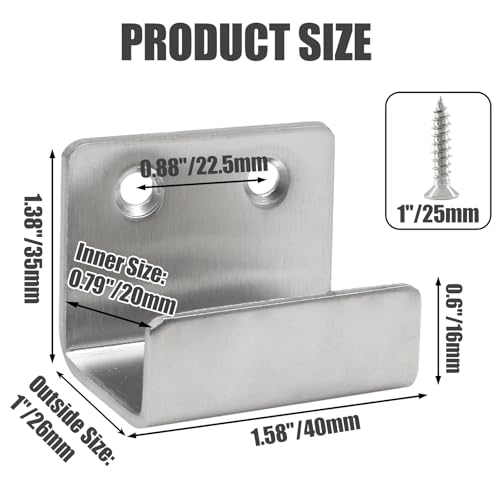 Murtenze 10Pack Tile Hanger Stainless Steel Wall Hanger Fastener Bracket, Wall Hook Picture Frame Fixing Brackets Hooks with Mounting Screws for Ceramic Tile Display(Inner Width 20mm/0.79") - Image 2