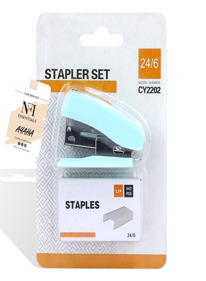 NFI Essentials Mini Stapler - Assorted Color, 12 Sheet Capacity, Built-in Staple Remover & 640 Standard Staples - Image 1