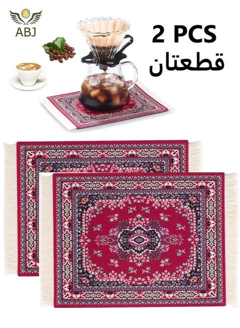 2 Pieces Coffee Mat Coffee Cup Mat Coffee Mug MatTable Mat Mouse Pad Rubber Rectangle 26.5x18x0.5 cm Red