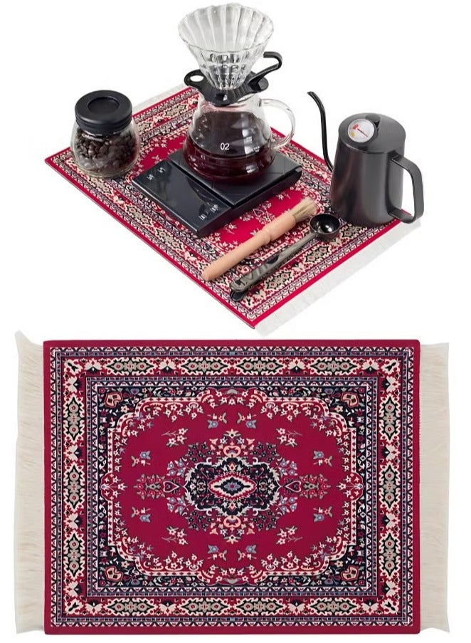 أيه بي جي قطعتان حصيرة القهوة فنجان القهوة حصيرة القهوة القدح حصيرة الجدول حصيرة لوحة الماوس المطاط مستطيل 26.5x18x0.5 سم أحمر - Image 3