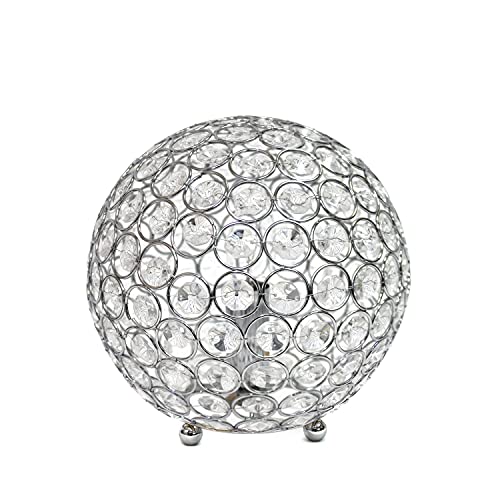 Elegant Designs LT1026-CHR 8" Elipse Crystal Collection Metal Crystal Ball Sequin Table Desk Lamp for Accent Lighting, Décor, Living Room, Chrome - Image 1