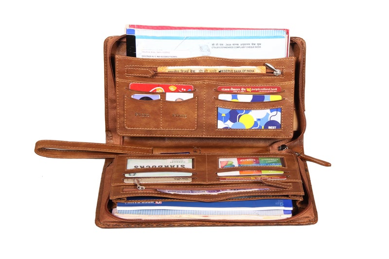 Sukeshcraft Multiple Cheque Book Holder | Original PU Holds Upto 8 Cheque Books, Dual Tone Brown - Image 3