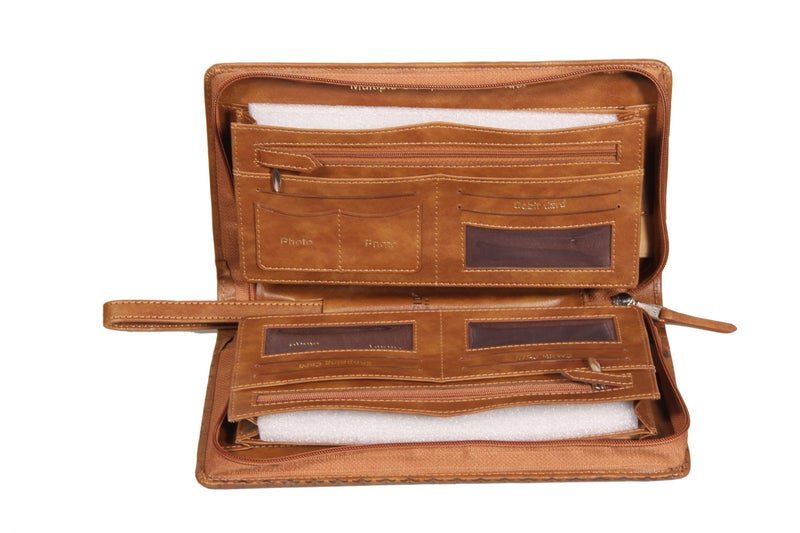 Sukeshcraft Multiple Cheque Book Holder | Original PU Holds Upto 8 Cheque Books, Dual Tone Brown - Image 4