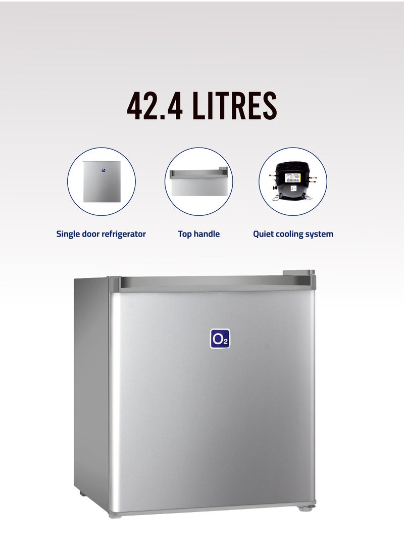 O2 Single Door Refrigerator, 1.5 Cubic Feet 42.4 Liter Capacity, Silver, OBD-42W  - Image 2