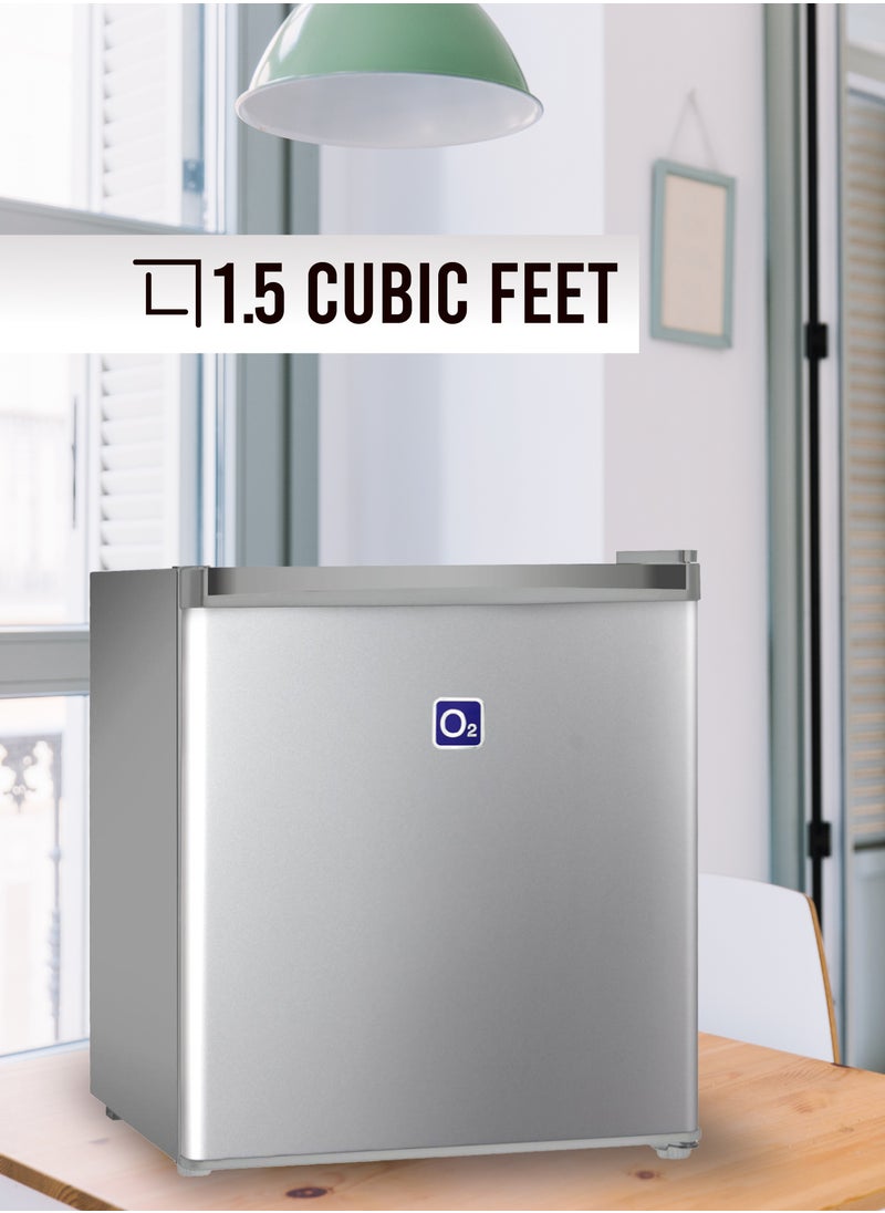 O2 Single Door Refrigerator, 1.5 Cubic Feet 42.4 Liter Capacity, Silver, OBD-42W  - Image 4