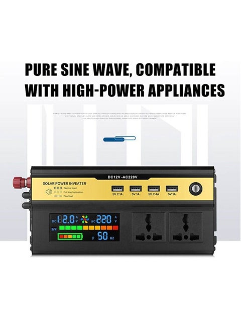 1200W Car Power Inverter/Plug Adapter, DC 12V to 220V AC, 4 USB Ports Charger Adapter Car Plug Converter with Switch and Current LED Screen