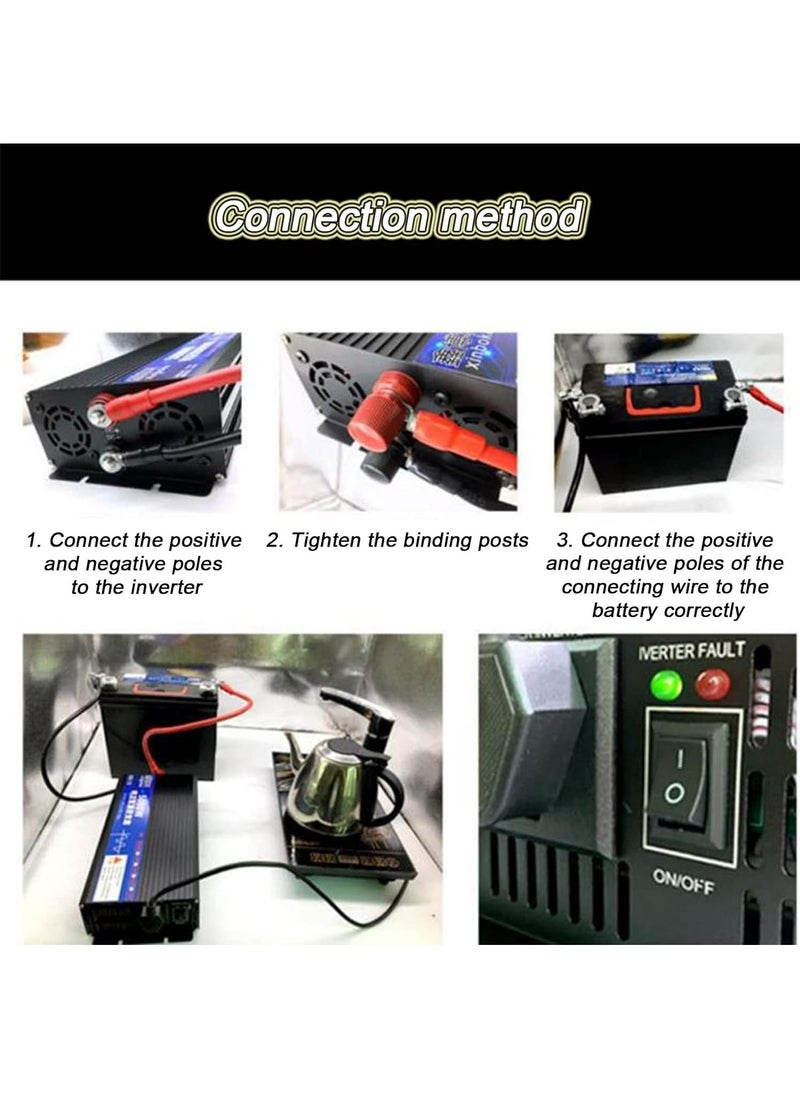1200W Car Power Inverter/Plug Adapter, DC 12V to 220V AC, 4 USB Ports Charger Adapter Car Plug Converter with Switch and Current LED Screen