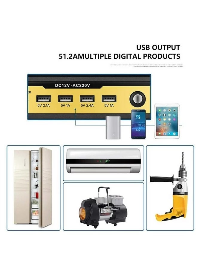 1200W Car Power Inverter/Plug Adapter, DC 12V to 220V AC, 4 USB Ports Charger Adapter Car Plug Converter with Switch and Current LED Screen