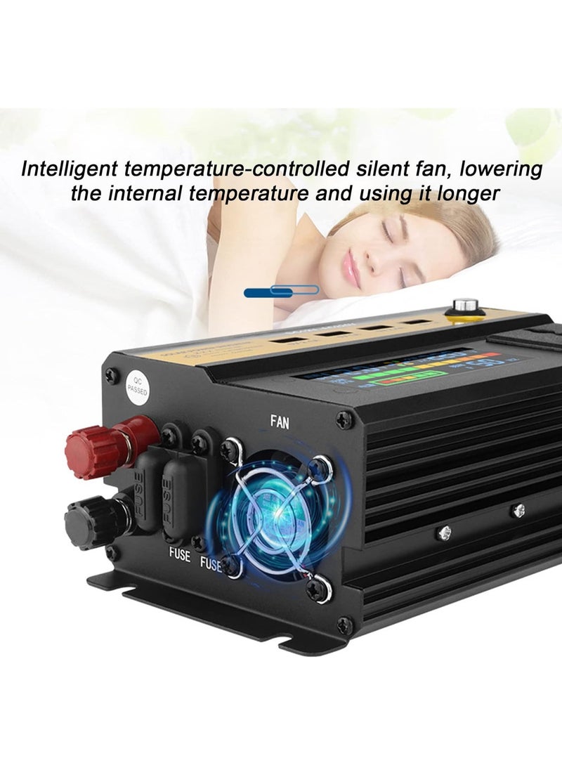 1200W Car Power Inverter/Plug Adapter, DC 12V to 220V AC, 4 USB Ports Charger Adapter Car Plug Converter with Switch and Current LED Screen