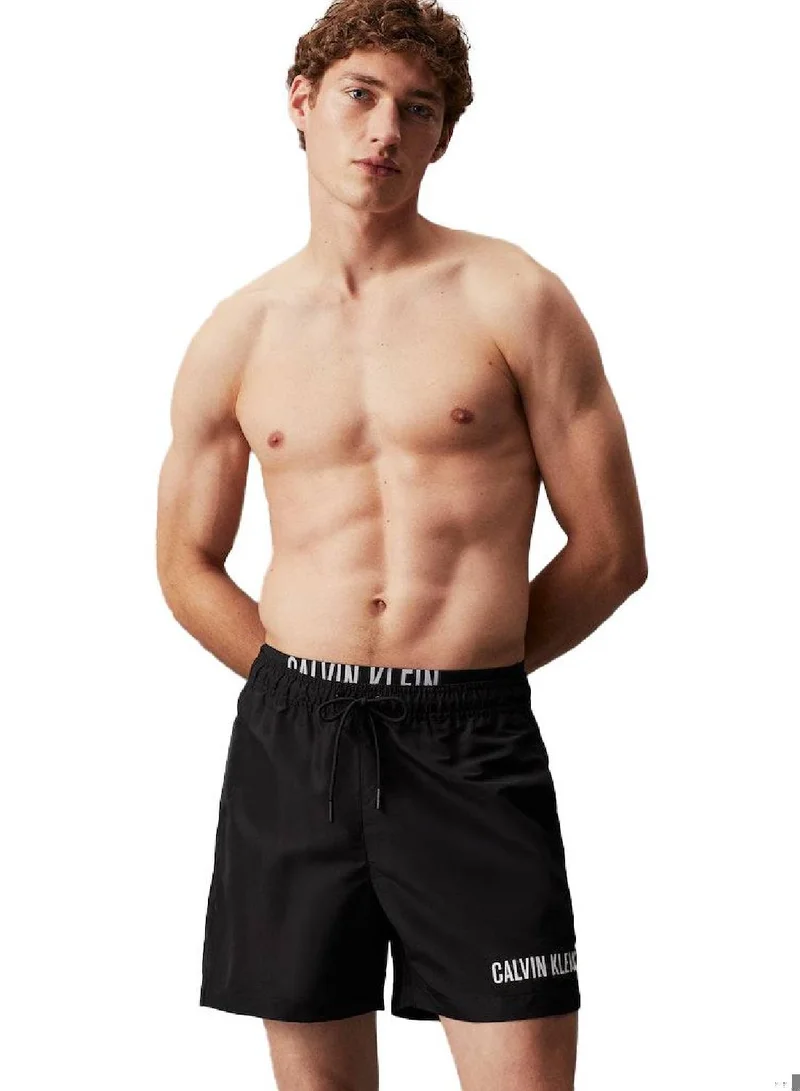 CALVIN KLEIN Men's Double Waistband Swim Shorts - Intense Power -  quick-dry fabrication, Black