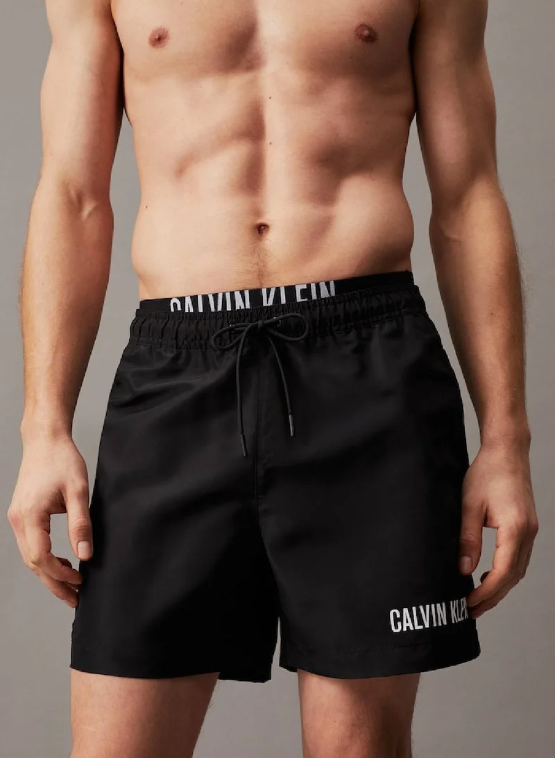 CALVIN KLEIN Men's Double Waistband Swim Shorts - Intense Power -  quick-dry fabrication, Black