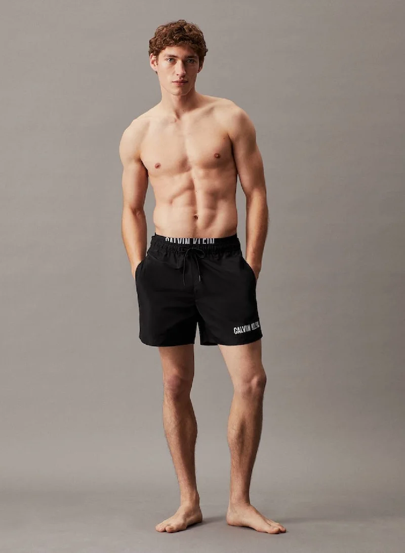 CALVIN KLEIN Men's Double Waistband Swim Shorts - Intense Power -  quick-dry fabrication, Black
