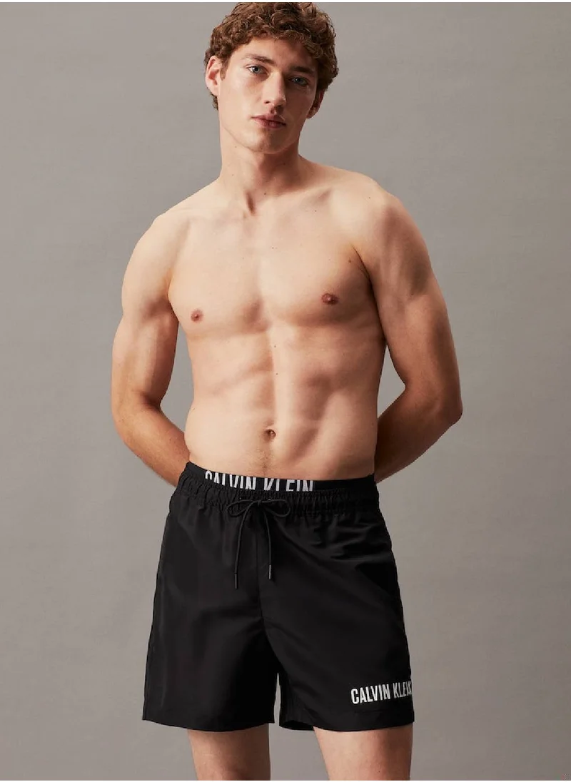 CALVIN KLEIN Men's Double Waistband Swim Shorts - Intense Power -  quick-dry fabrication, Black