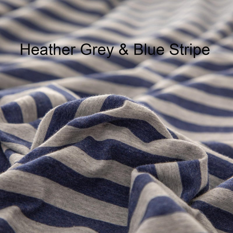 PURE ERA Jersey Knit Duvet Cover Set 100% T-Shirt Heather Cotton Super Soft Comfy Classic Striped Design, with Zipper Closure, Blue Stripe, Queen - Image 2