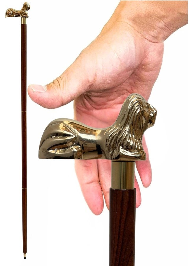 Medieval Replicas 36" Brown Wooden Walking Stick - Wood Cane with Gold Lion Brass Handle - Unique Vintage Look Decorative Gentleman Walking Sticks and Canes - Image 4