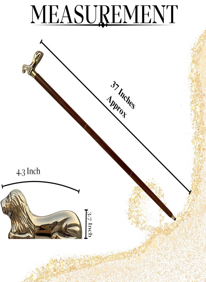 Medieval Replicas 36" Brown Wooden Walking Stick - Wood Cane with Gold Lion Brass Handle - Unique Vintage Look Decorative Gentleman Walking Sticks and Canes - Image 2
