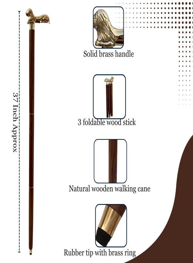 Medieval Replicas 36" Brown Wooden Walking Stick - Wood Cane with Gold Lion Brass Handle - Unique Vintage Look Decorative Gentleman Walking Sticks and Canes - Image 3