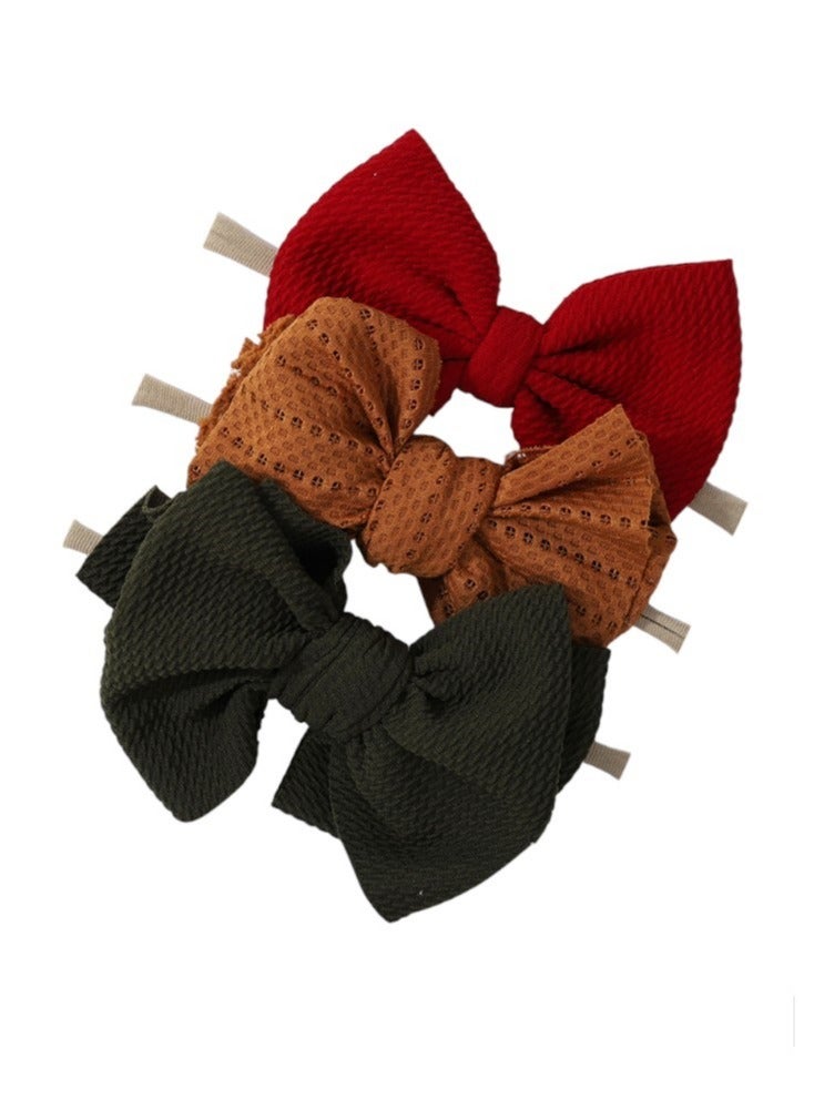 Bambimici Lara Assorted Ribbon Bow Headband For Babies Red, Rust Orange, Dark Green - Image 1