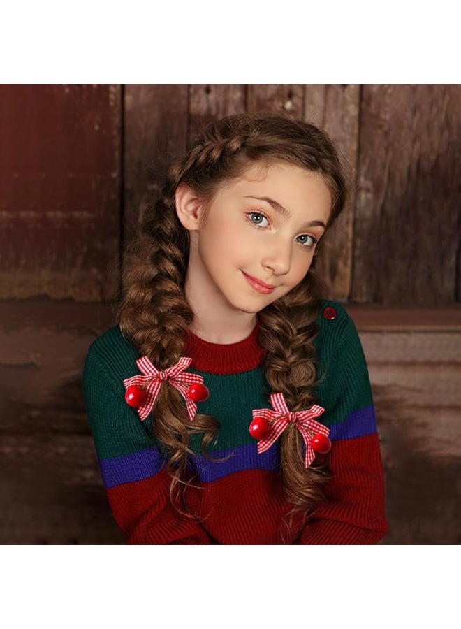 Goolsky 2pcs Cute Cherry Hairpins with Red & White Gingham Bows - Perfect for Sweet Style, Fabric Material, Rectangular Shape, Ideal for Stylish Hair Accessories, Stylish Hair Accessories | Gingham Pattern | Fabric Hairpin, Cherry Hair Accessories - Image 1