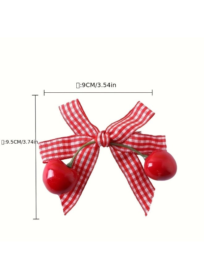 Goolsky 2pcs Cute Cherry Hairpins with Red & White Gingham Bows - Perfect for Sweet Style, Fabric Material, Rectangular Shape, Ideal for Stylish Hair Accessories, Stylish Hair Accessories | Gingham Pattern | Fabric Hairpin, Cherry Hair Accessories - Image 5