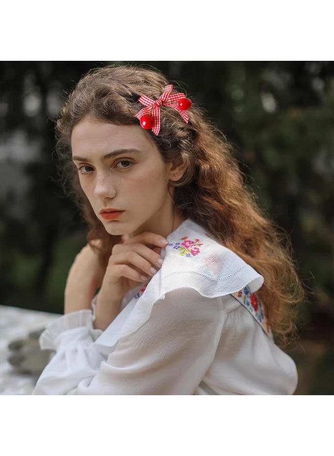 Goolsky 2pcs Cute Cherry Hairpins with Red & White Gingham Bows - Perfect for Sweet Style, Fabric Material, Rectangular Shape, Ideal for Stylish Hair Accessories, Stylish Hair Accessories | Gingham Pattern | Fabric Hairpin, Cherry Hair Accessories - Image 4