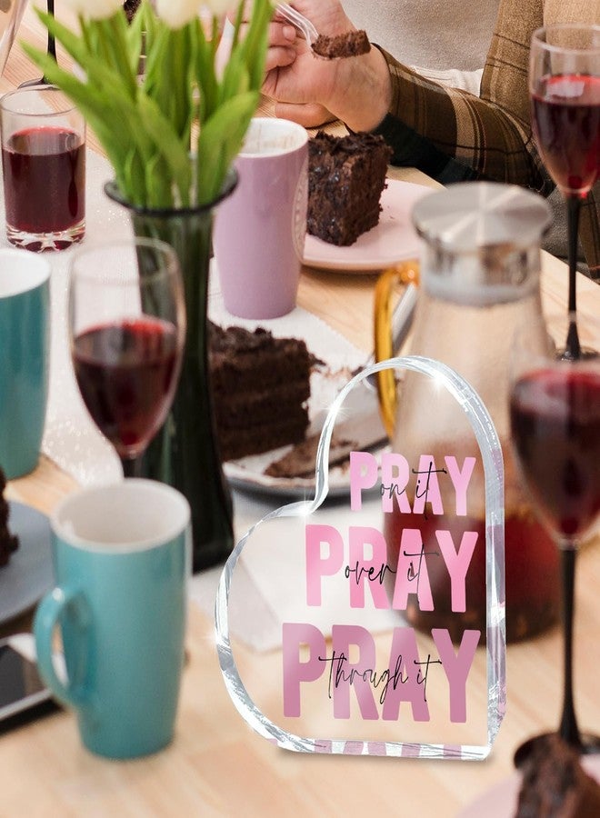 zaxek Pink Christian Gifts for Women, Pink Bedroom Decor, Pray On it Pray Over it Through it Acrylic Sign Decorative for Home Pastor Farmhouse Living Room Church Table Desk Bookshelf, Valentines Day Decor - Image 3
