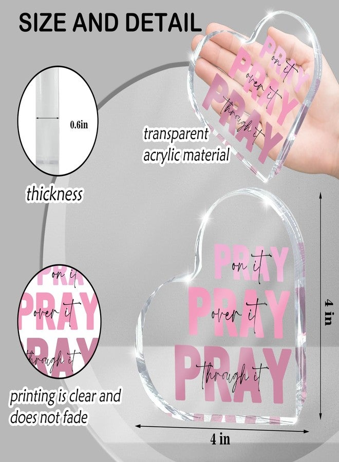 zaxek Pink Christian Gifts for Women, Pink Bedroom Decor, Pray On it Pray Over it Through it Acrylic Sign Decorative for Home Pastor Farmhouse Living Room Church Table Desk Bookshelf, Valentines Day Decor - Image 2