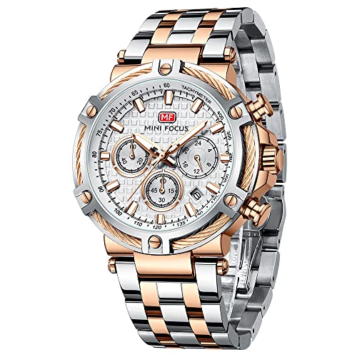 MF MINI FOCUS Business Men Watches ChronographWaterproofLuminousCalendar24 Hours Big Face Stainless Steel Band Watches for Men - Image 1