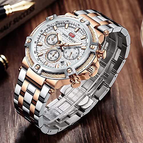 MF MINI FOCUS Business Men Watches ChronographWaterproofLuminousCalendar24 Hours Big Face Stainless Steel Band Watches for Men - Image 3