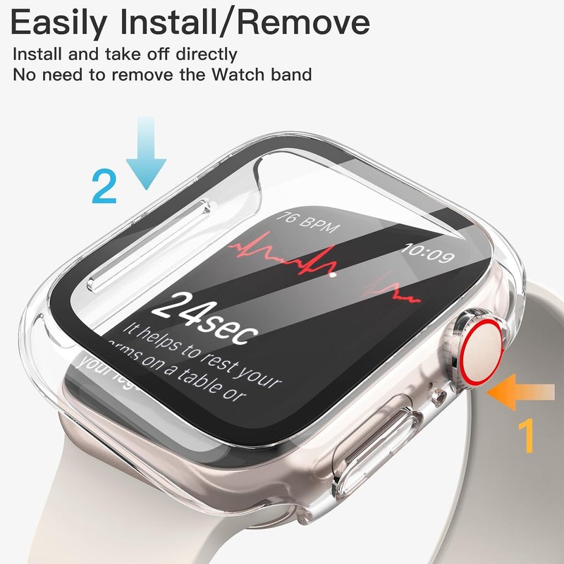 Case with Screen Protector for Apple Watch Series 9/8/7 45mm, Clear | Built-in Tempered Glass, High Touch Sensitivity, Full Protection, Hard PC Design - Image 4
