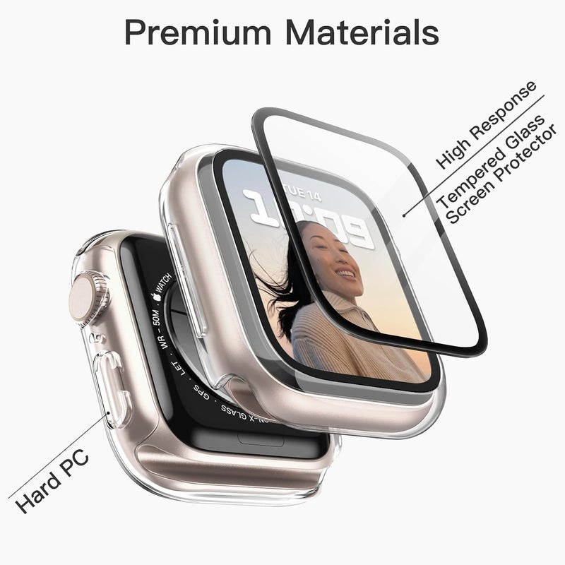 Case with Screen Protector for Apple Watch Series 9/8/7 45mm, Clear | Built-in Tempered Glass, High Touch Sensitivity, Full Protection, Hard PC Design - Image 2