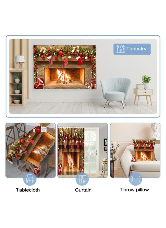 Mocsicka 7x5ft Christmas Fireplace Backdrop - Red Sock Photography Background for Winter Holiday Family Christmas Party Wall Decorations  - Image 5