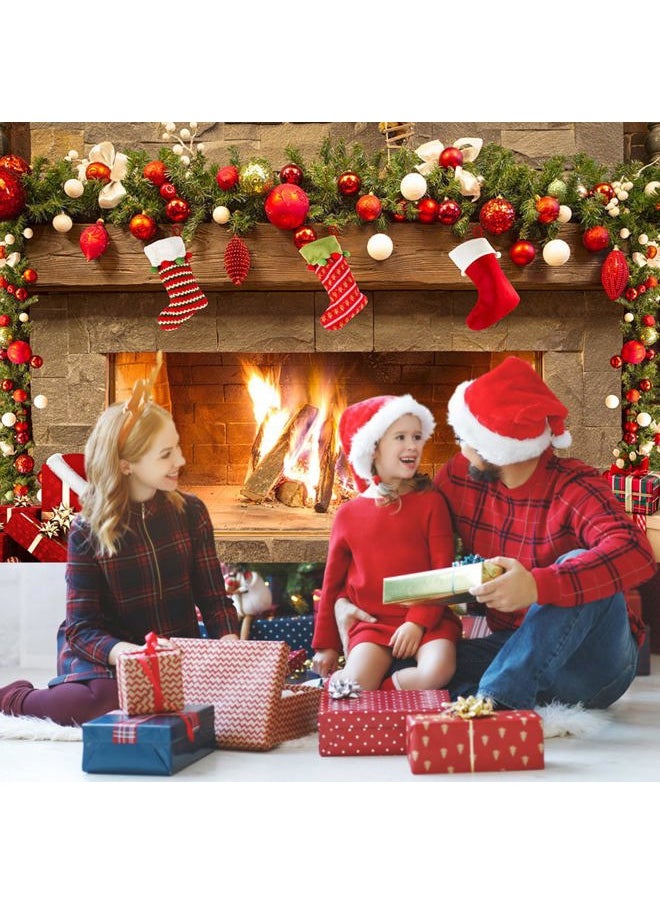 Mocsicka 7x5ft Christmas Fireplace Backdrop - Red Sock Photography Background for Winter Holiday Family Christmas Party Wall Decorations  - Image 3