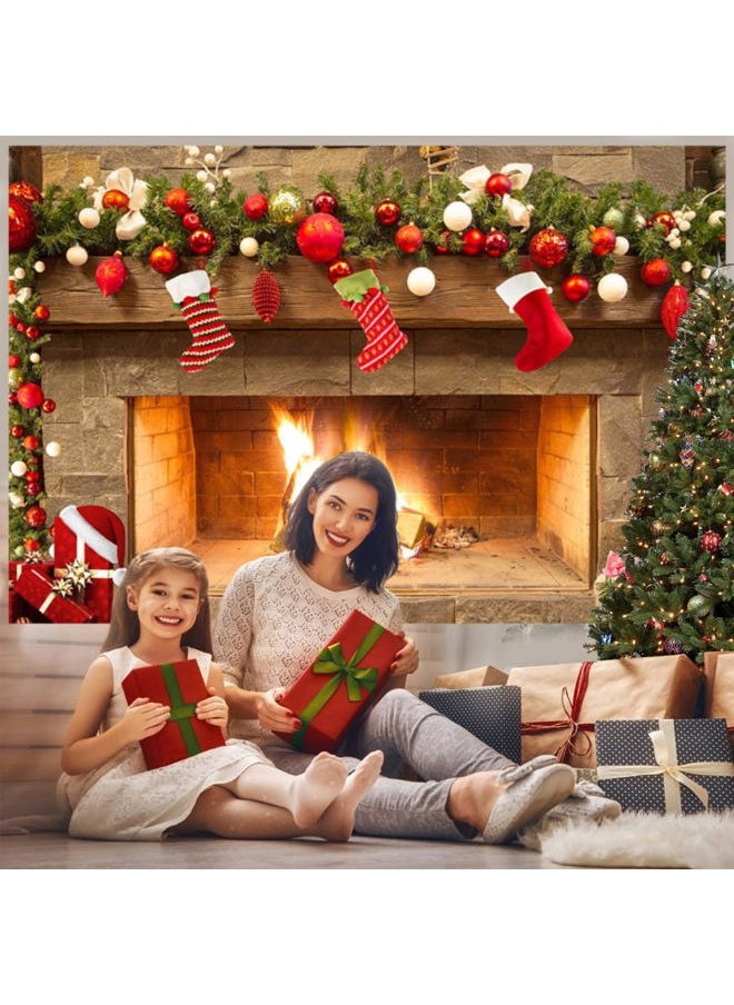 Mocsicka 7x5ft Christmas Fireplace Backdrop - Red Sock Photography Background for Winter Holiday Family Christmas Party Wall Decorations  - Image 4