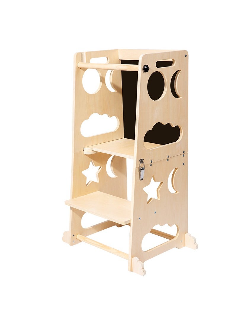 Gonice 3-in-1 Montessori Learning Tower – Folding Wooden Stool – Children's 3 Step Stool – Safe Observation Tower – Montessori Step Ladder from 1 Year  - Image 1