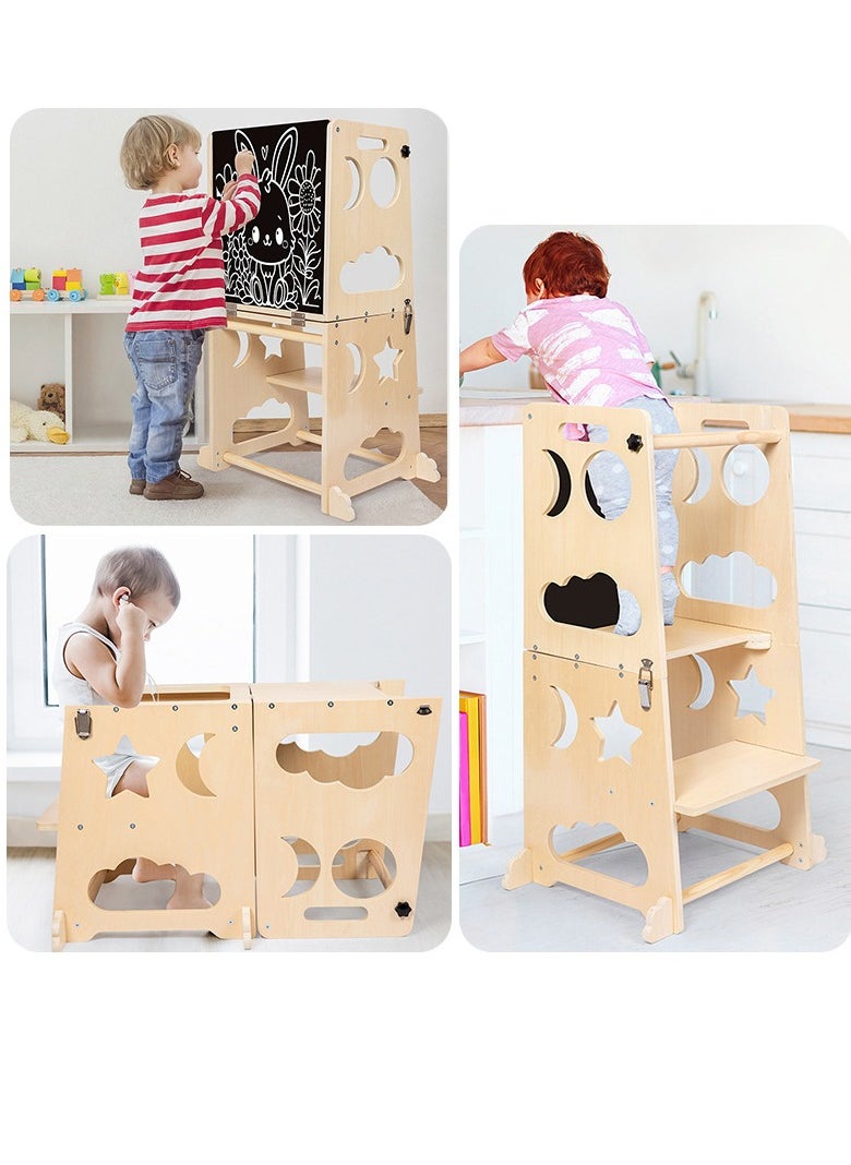 Gonice 3-in-1 Montessori Learning Tower – Folding Wooden Stool – Children's 3 Step Stool – Safe Observation Tower – Montessori Step Ladder from 1 Year  - Image 3