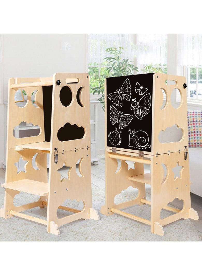 Gonice 3-in-1 Montessori Learning Tower – Folding Wooden Stool – Children's 3 Step Stool – Safe Observation Tower – Montessori Step Ladder from 1 Year  - Image 4