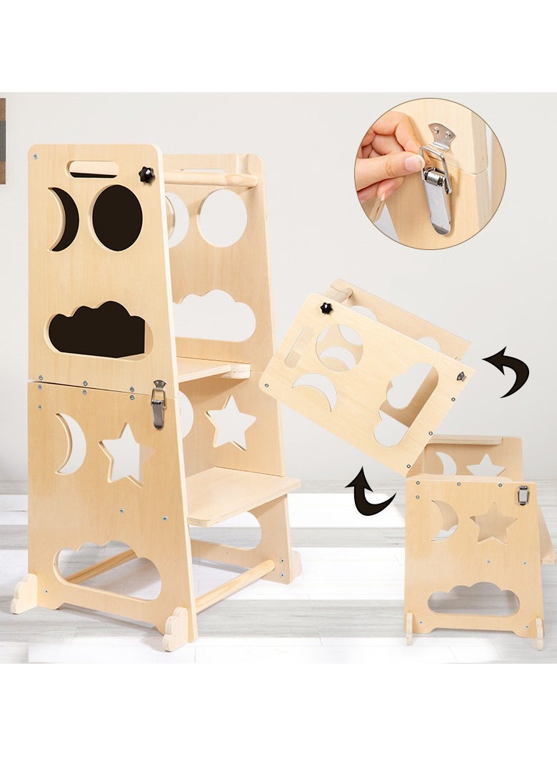 Gonice 3-in-1 Montessori Learning Tower – Folding Wooden Stool – Children's 3 Step Stool – Safe Observation Tower – Montessori Step Ladder from 1 Year  - Image 5