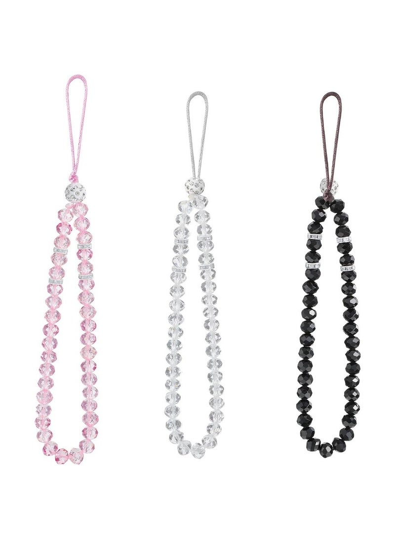 Generic 3 Pcs Cell Phone Lanyard Strap Charm Bling Crystal Beads Hand Wrist Lanyard Strap String Women's Wristlet For Cell Phone Camera Purse MP3 MP4 IPod Keychain  - Image 1