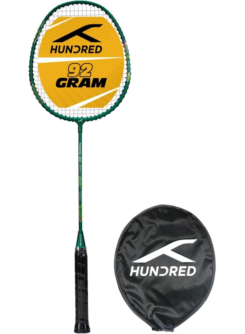 HUNDRED Powertek 200 PRO Badminton Racquet with Head Cover | Aluminium Frame | Strung | Weight: 92g | Grip Size: G5 | For Intermediate Players | Max Tension: 18–20 lbs - Image 1