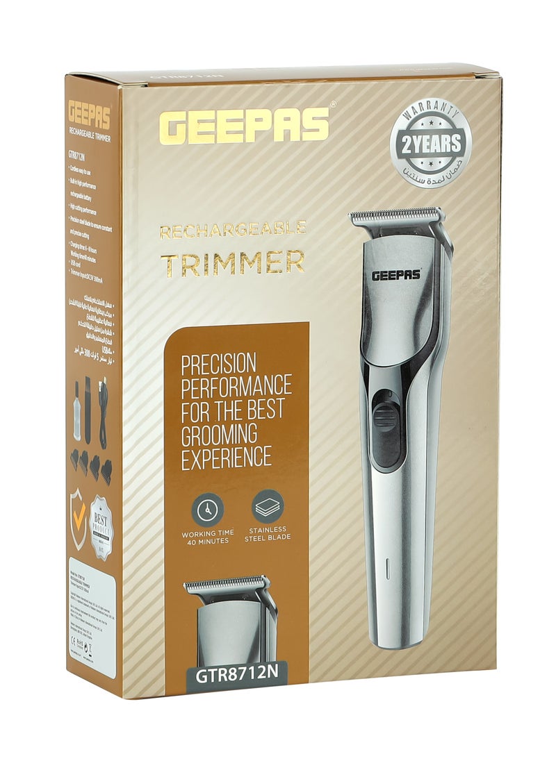 GEEPAS Geepas Rechargeable Hair Trimmer , Cordless Hair and Beard Trimmer with High Capacity Battery,Includes 4 Comb Attachments,Precision Stainless Steel Blade for Constant Cutting, Metallic Grey/Black  - Image 4