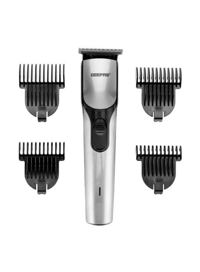 Geepas Rechargeable Hair Trimmer , Cordless Hair and Beard Trimmer with High Capacity Battery,Includes 4 Comb Attachments,Precision Stainless Steel Blade for Constant Cutting, Metallic Grey/Black - Image 3