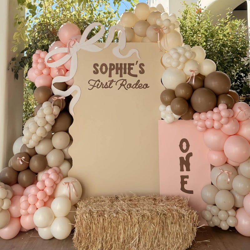 Paeyeq Pink Brown Balloon Arch Garland Kit, Cowgirl Rodeo Balloons Dusty Blush Light Pink Brown Nude Sand White Balloons with Ribbon Bow for Boho Baby Shower Western First Rodeo Birthday Party Decorations - Image 3