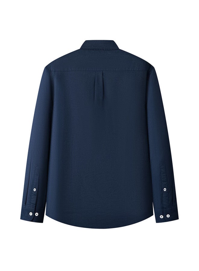 Limeng Pure Cotton Long-sleeve Shirt For Men, Solid Color, All-cotton Oxford Cloth, Casual Shirt, Large Size, Navy Blue, Size 38 - Image 1