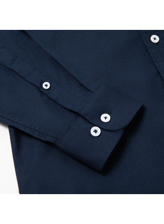 Limeng Pure Cotton Long-sleeve Shirt For Men, Solid Color, All-cotton Oxford Cloth, Casual Shirt, Large Size, Navy Blue, Size 38 - Image 2